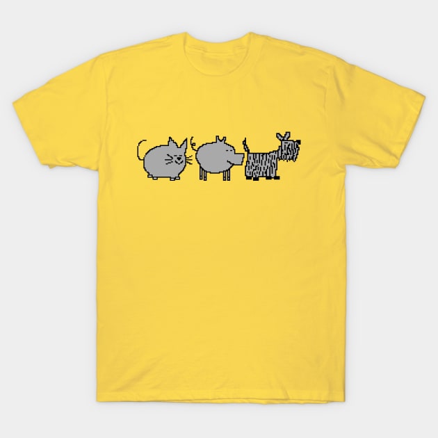 Cute Animals Cat Pig Dog Pixelart T-Shirt by ellenhenryart